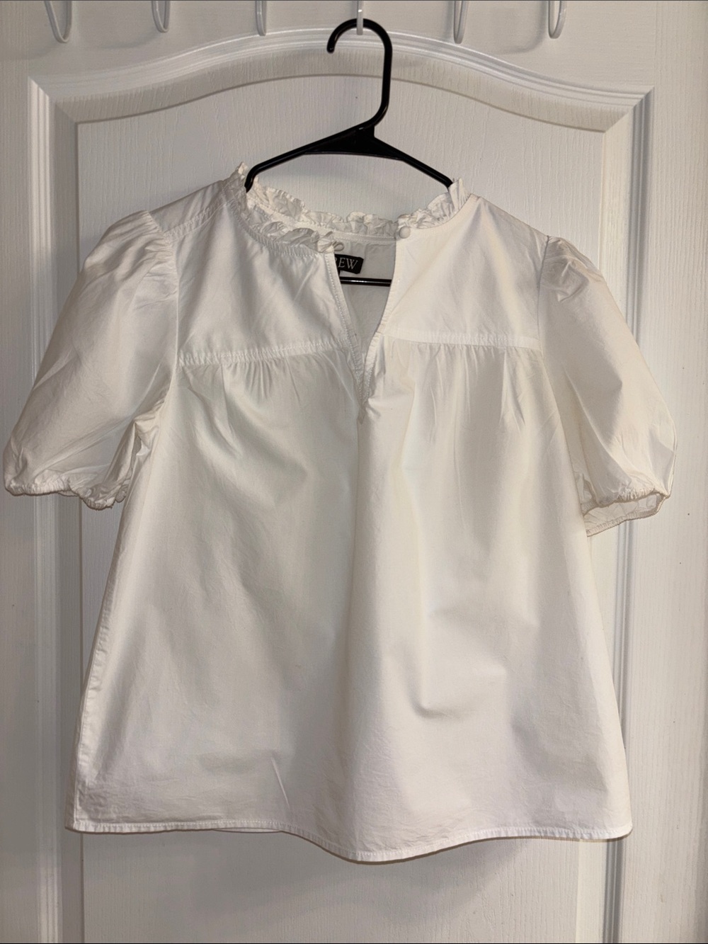 J. Crew Cream Ruffle-Neck Puff Sleeve Top